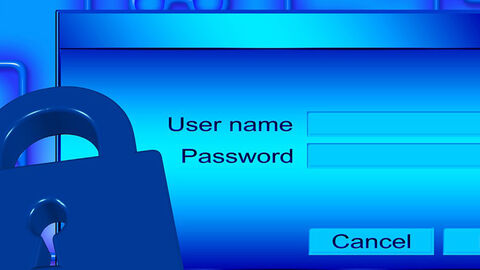 Symbolbild Datenschutz, Eingabemaske von User name und Passwort, im Vordergrund ein blaues Schloss