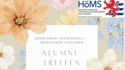 Bild mit Blumen und Text mit  Einladung zum ersten Alumnitreffen 